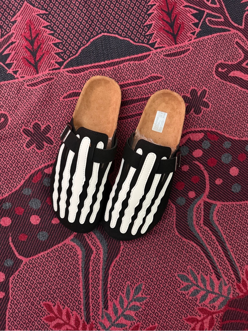 Black and White Slip-On Clogs with Buckle Detail 9.5-10 size